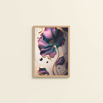 Wall View of Gilded Bloom – Modern Abstract Flower Art Frame in Natrual Color Frame