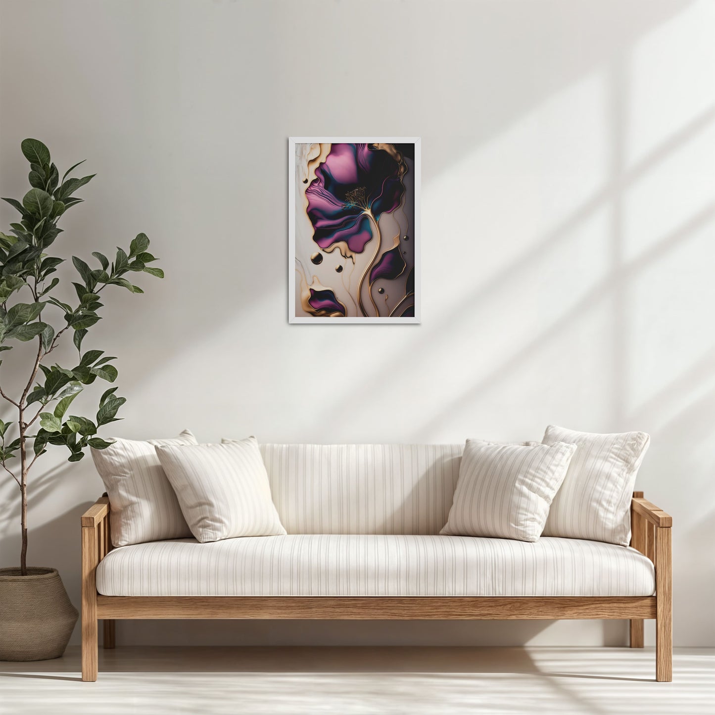 Living Room Cabinet Table Preview of Gilded Bloom – Modern Abstract Flower Art Frame in White Color Frame