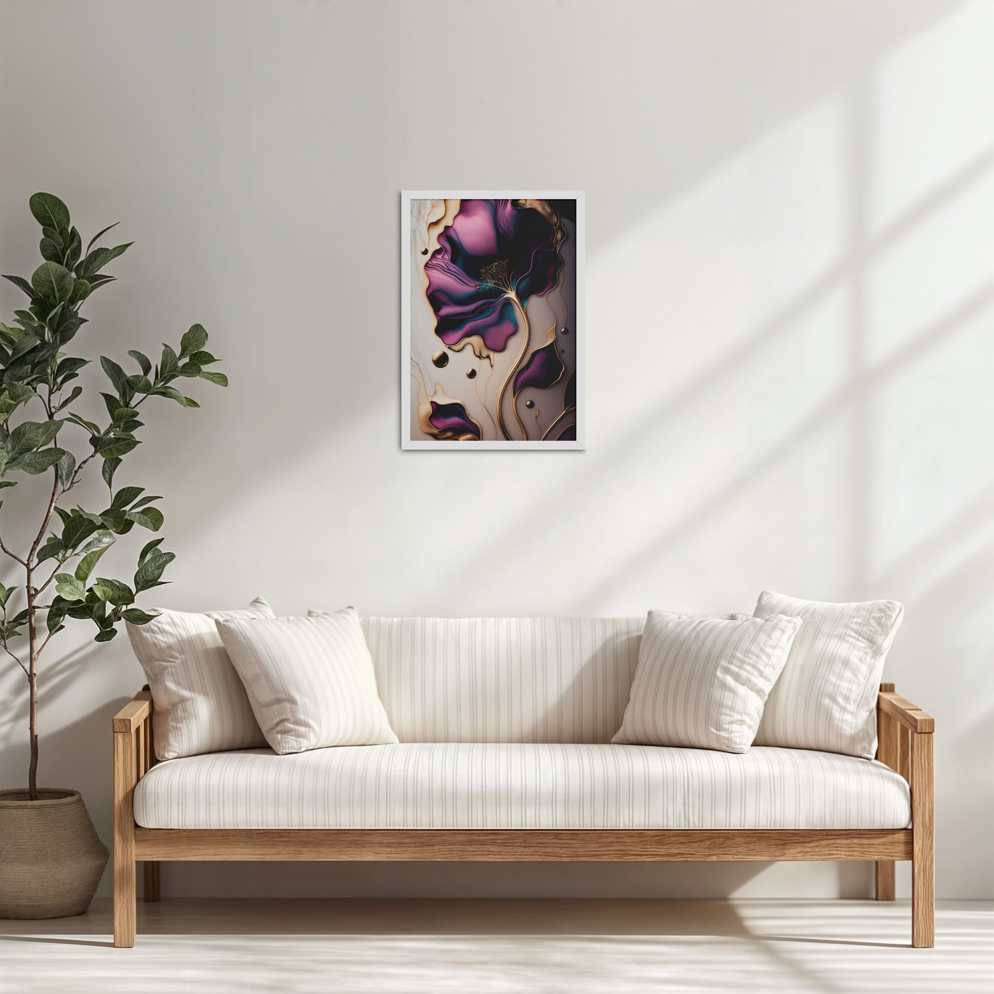 Living Room Cabinet Table Preview of Gilded Bloom – Modern Abstract Flower Art Frame in White Color Frame