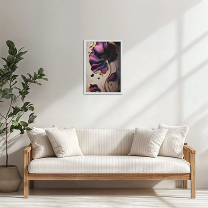 Living Room Cabinet Table Preview of Gilded Bloom – Modern Abstract Flower Art Frame in White Color Frame