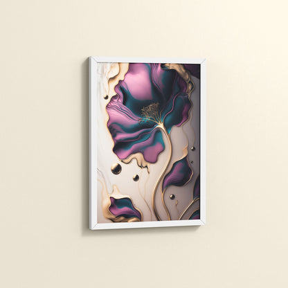 Side View of Gilded Bloom – Modern Abstract Flower Art Frame in White Color Frame