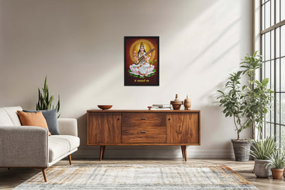 Living Room Sofa Preview of Sacred Chant – Om Saraswatyey Namah Wall Frame in Black Color Frame