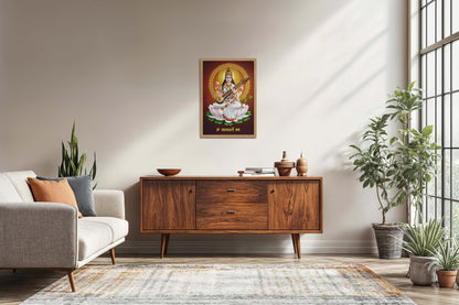 Living Room Sofa Preview of Sacred Chant – Om Saraswatyey Namah Wall Frame in Natrual Color Frame
