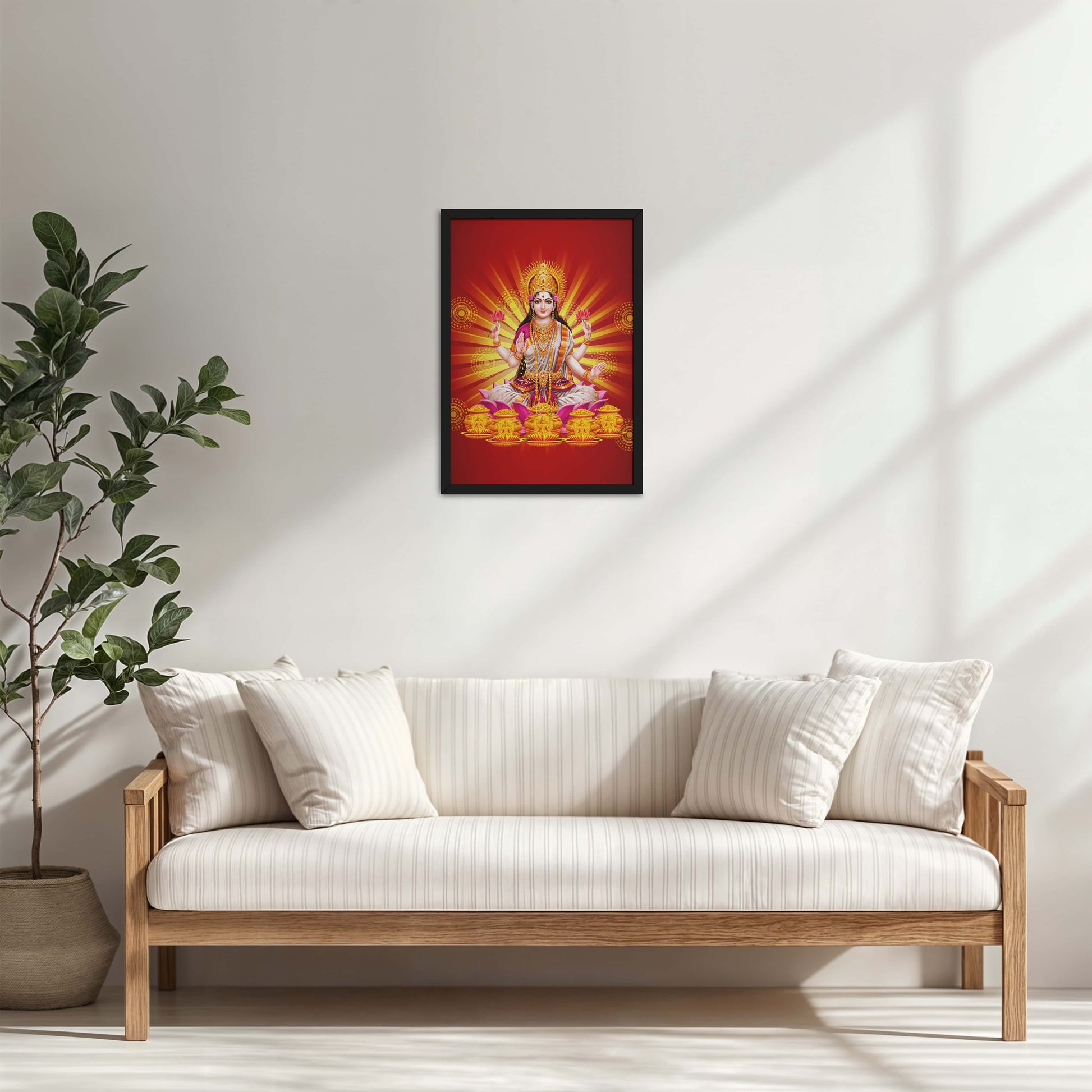 Living Room Cabinet Table Preview of Divine Lakshmi – Symbol of Wealth & Prosperity Wall Frame in Black Color Frame