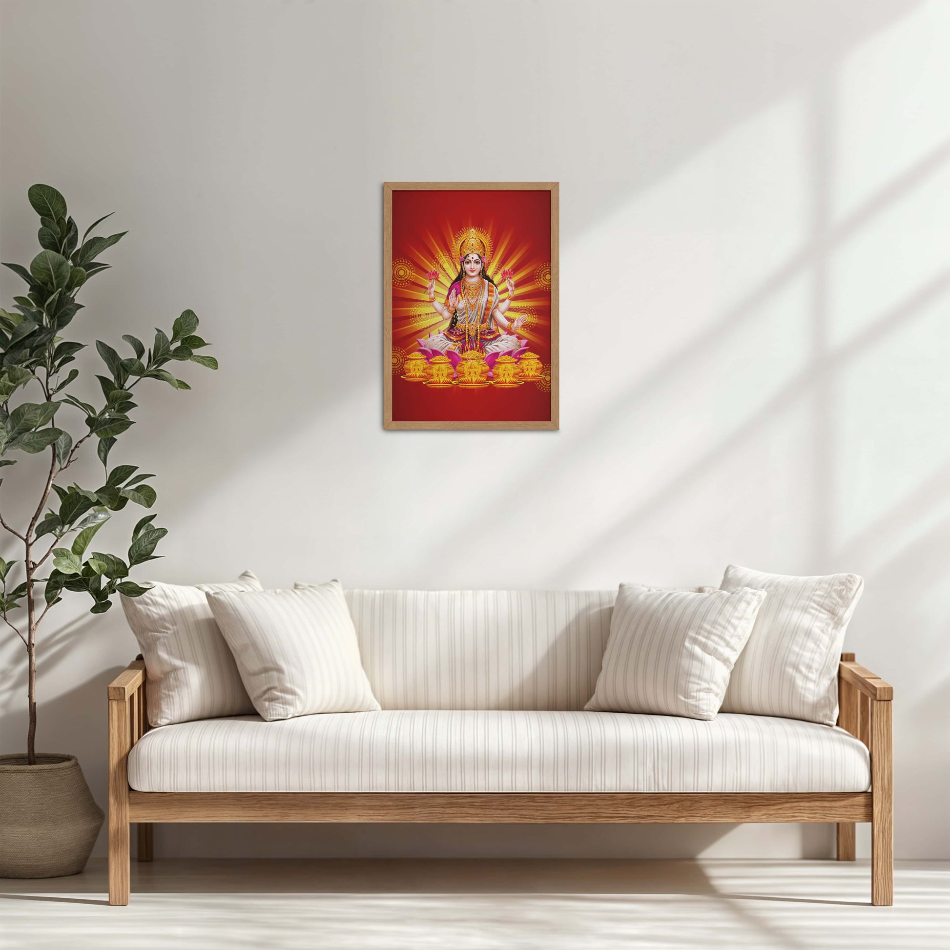 Living Room Cabinet Table Preview of Divine Lakshmi – Symbol of Wealth & Prosperity Wall Frame in Natrual Color Frame