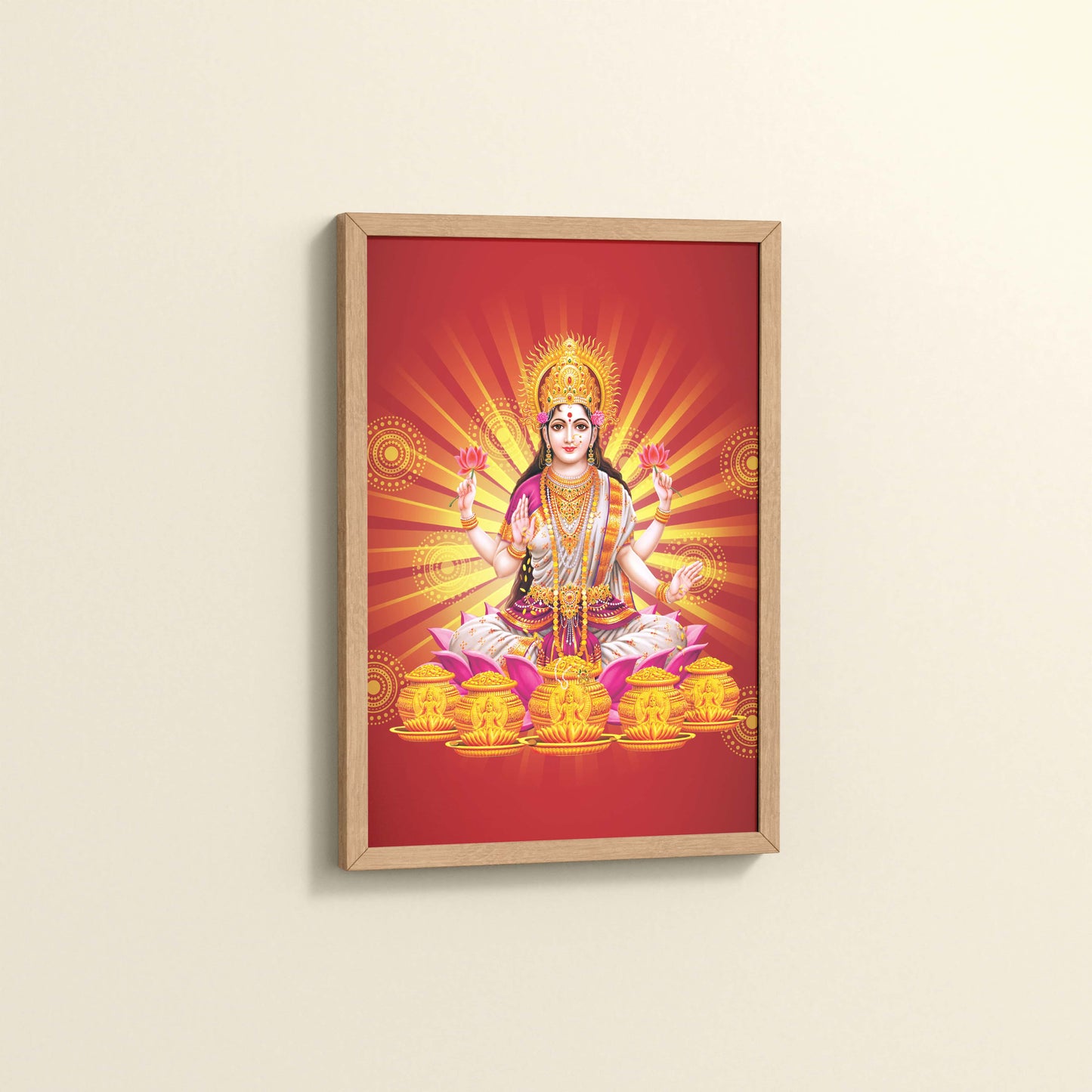 Side View of Divine Lakshmi – Symbol of Wealth & Prosperity Wall Frame in Natrual Color Frame