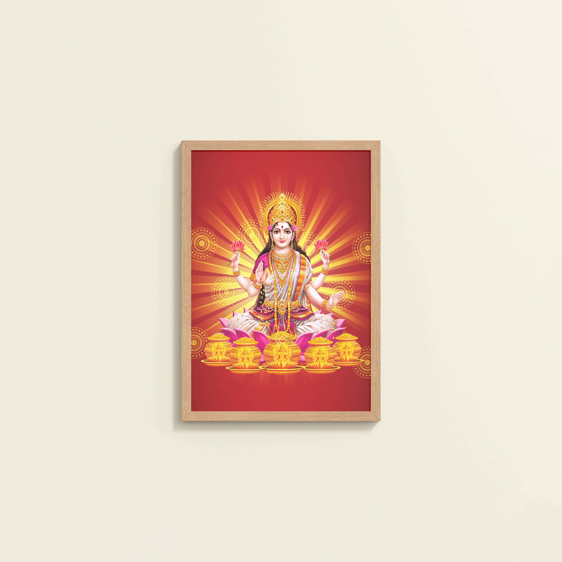 Wall View of Divine Lakshmi – Symbol of Wealth & Prosperity Wall Frame in Natrual Color Frame
