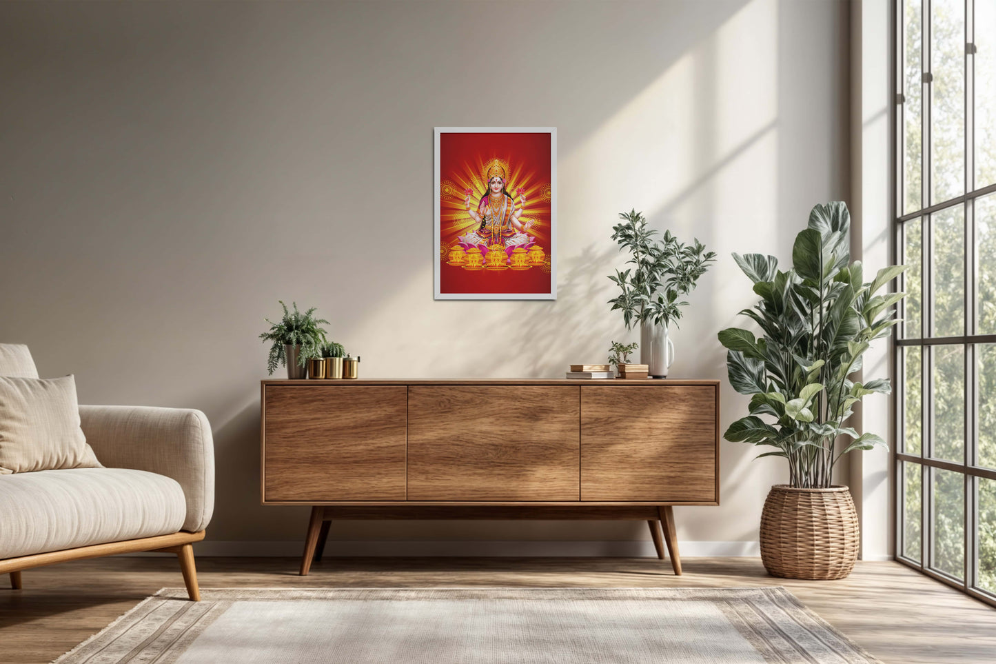 Living Room Cabinet Preview of Divine Lakshmi – Symbol of Wealth & Prosperity Wall Frame in White Color Frame
