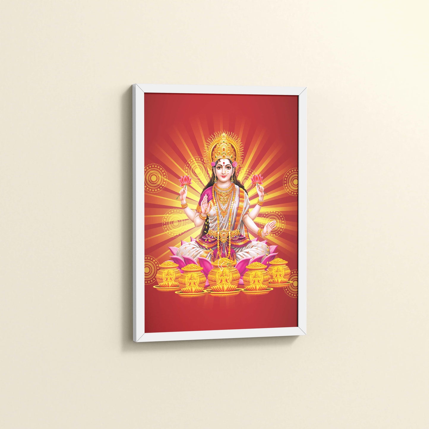 Side View of Divine Lakshmi – Symbol of Wealth & Prosperity Wall Frame in White Color Frame