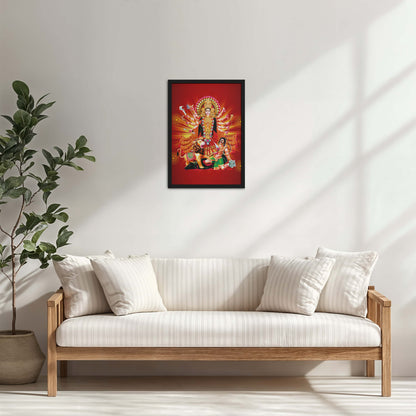 Living Room Cabinet Table Preview of Maa Durga – Symbol of Power & Protection Wall Art in Black Color Frame