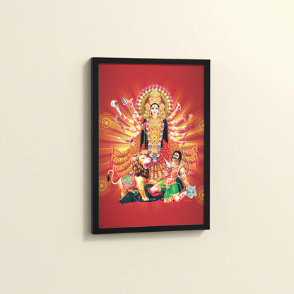 Side View of Maa Durga – Symbol of Power & Protection Wall Art in Black Color Frame