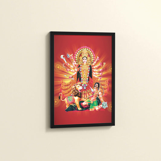 Side View of Maa Durga – Symbol of Power & Protection Wall Art in Black Color Frame