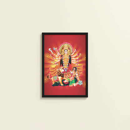 Wall View of Maa Durga – Symbol of Power & Protection Wall Art in Black Color Frame