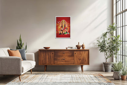 Living Room Sofa Preview of Maa Durga – Symbol of Power & Protection Wall Art in White Color Frame