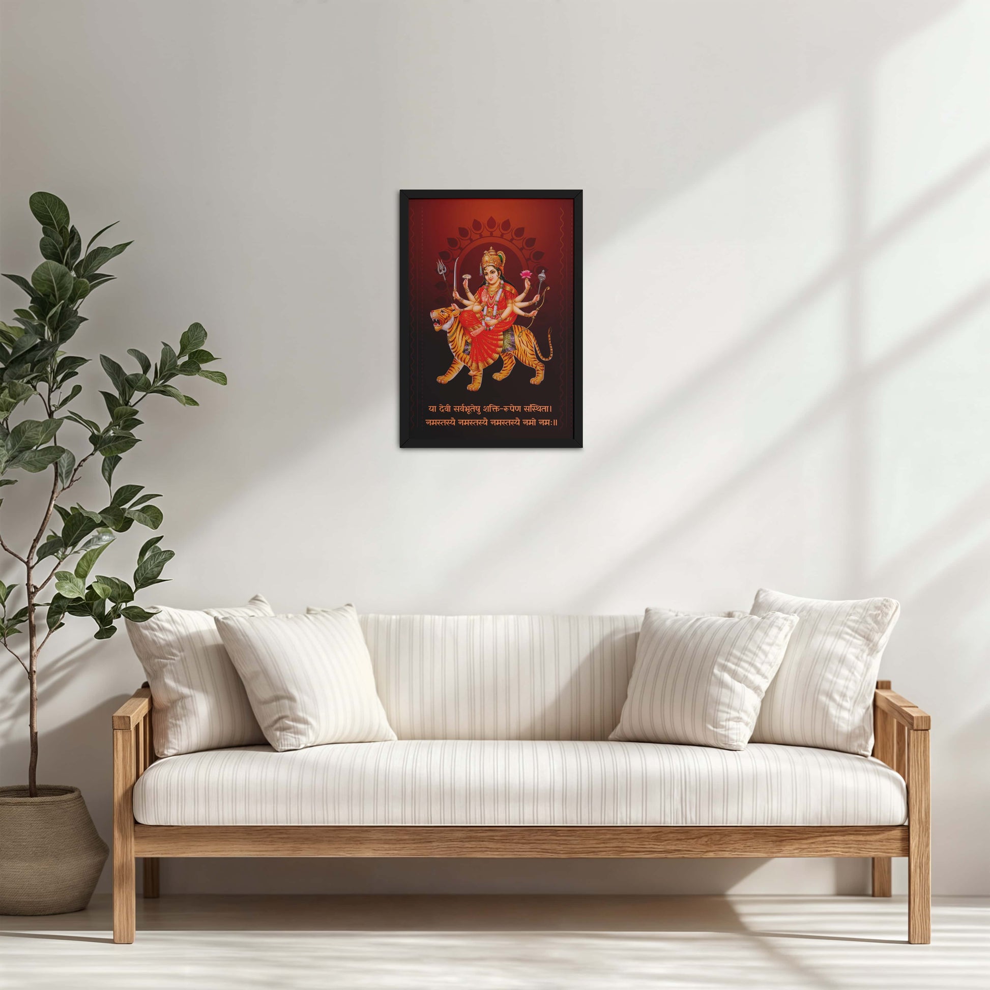 Living Room Cabinet Table Preview of Shakti Amba – Sacred Wall Art for Protection & Power in Black Color Frame
