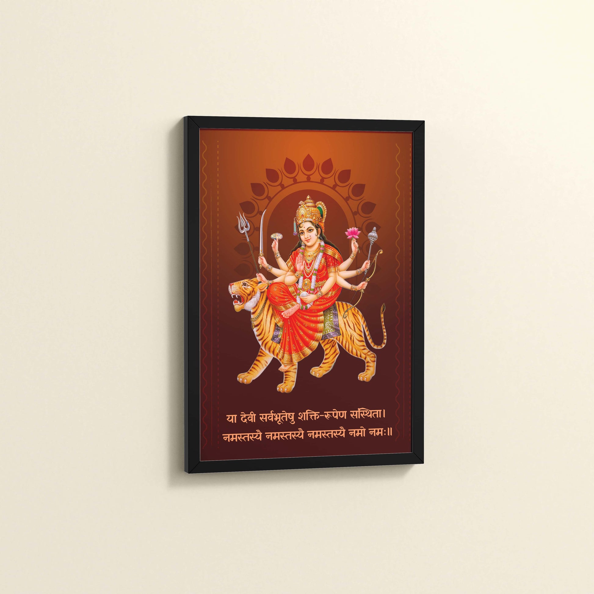 Side View of Shakti Amba – Sacred Wall Art for Protection & Power in Black Color Frame