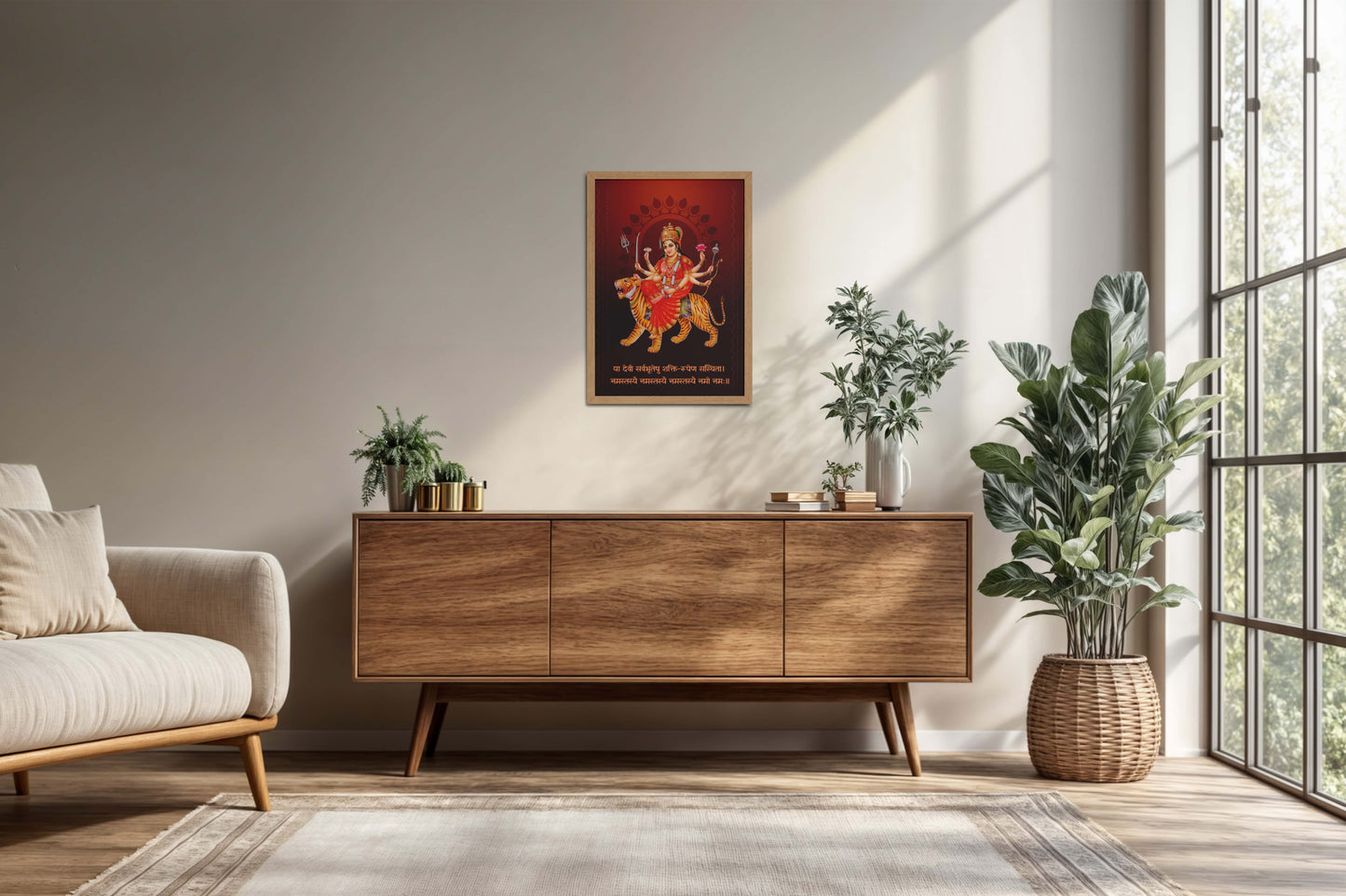 Living Room Cabinet Preview of Shakti Amba – Sacred Wall Art for Protection & Power in Natrual Color Frame