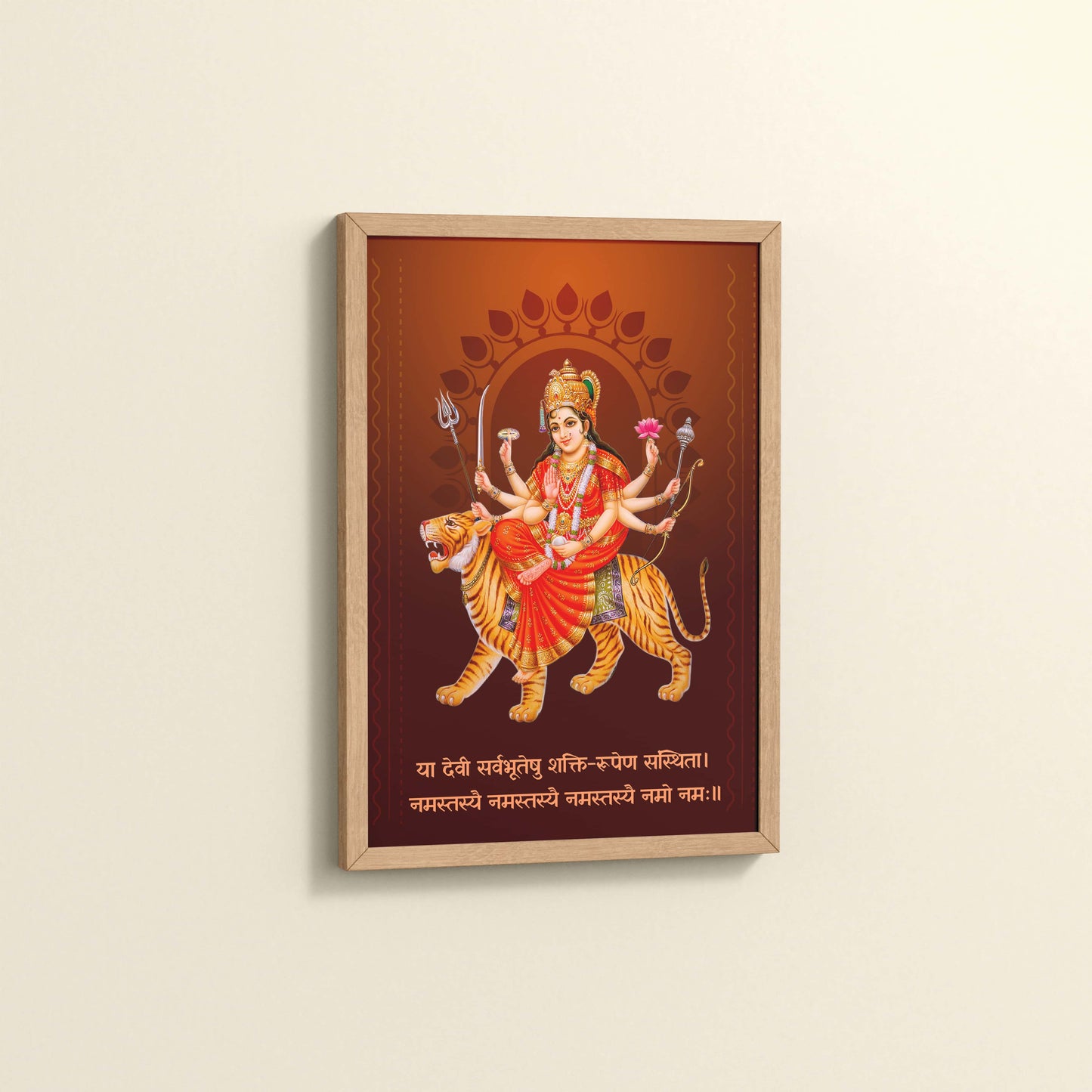 Side View of Shakti Amba – Sacred Wall Art for Protection & Power in Natrual Color Frame