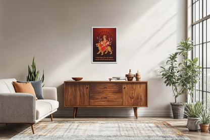 Living Room Sofa Preview of Shakti Amba – Sacred Wall Art for Protection & Power in White Color Frame