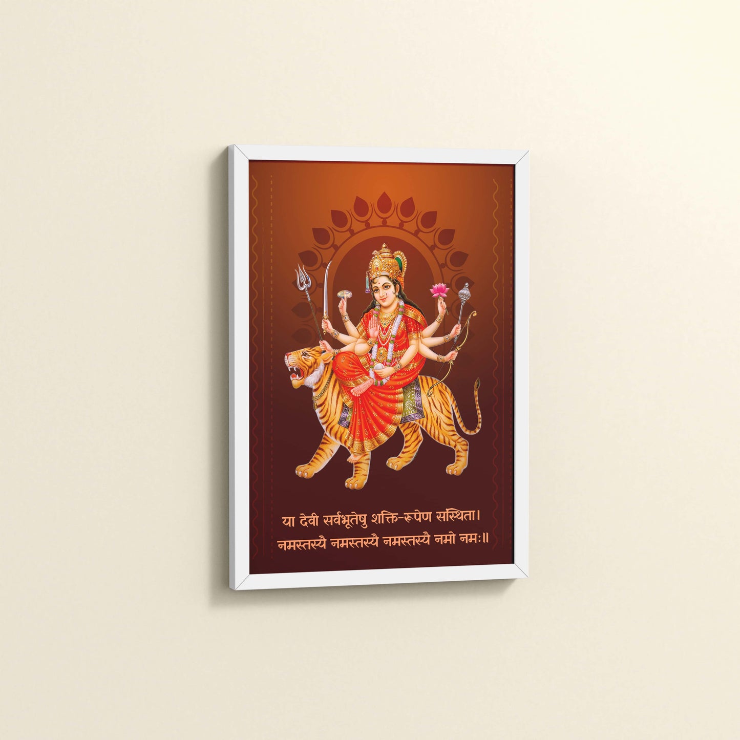 Side View of Shakti Amba – Sacred Wall Art for Protection & Power in White Color Frame