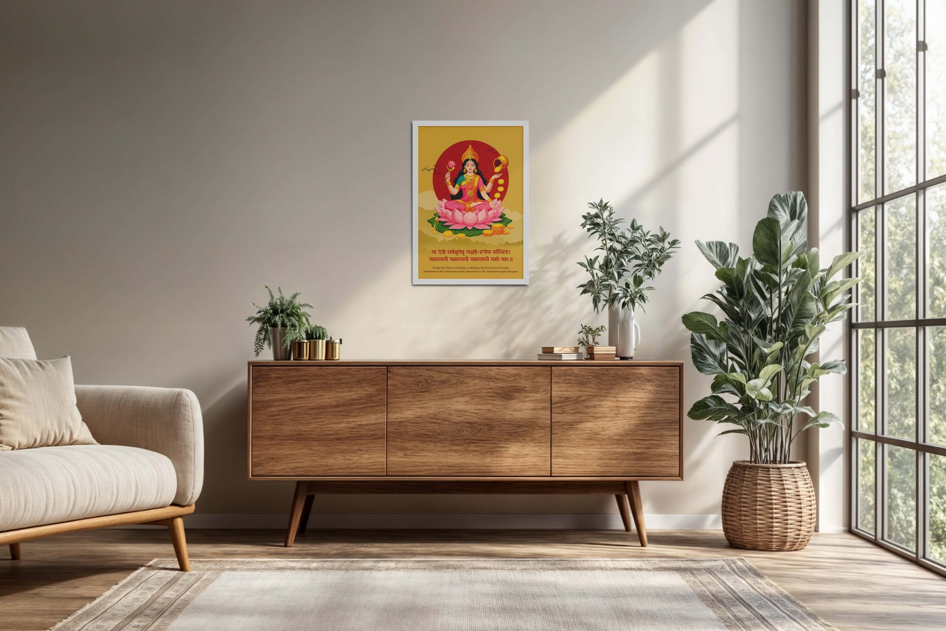 Living Room Cabinet Preview of Hare Krishna Vibes – Bal Krishna Spiritual Wall Art & Decor in White Color Frame