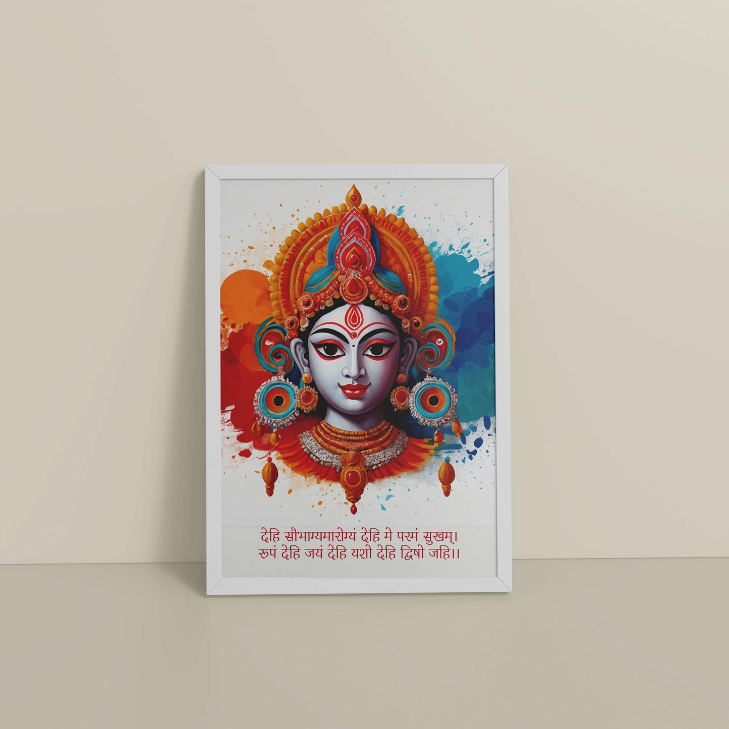 Floor View of Sacred Prosperity – Mahalakshmi Mantra Wall Frame in White Color Frame