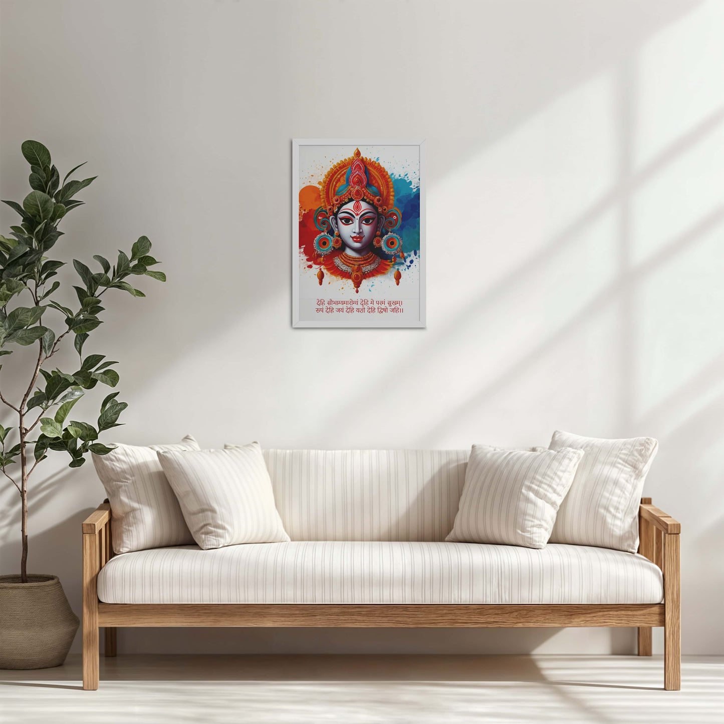 Living Room Cabinet Table Preview of Sacred Prosperity – Mahalakshmi Mantra Wall Frame in White Color Frame