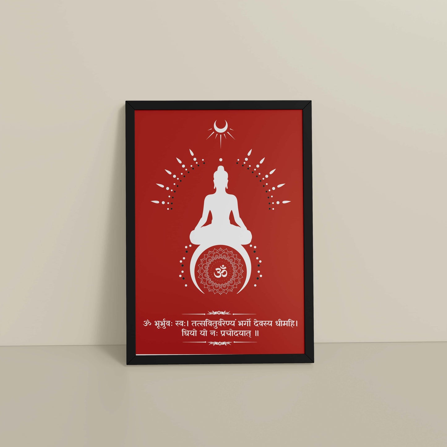 Floor View of Divine Chant – Gayatri Mantra Meditation Wall Art & Frame in Black Color Frame