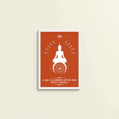 Wall View of Divine Chant – Gayatri Mantra Meditation Wall Art & Frame in White Color Frame