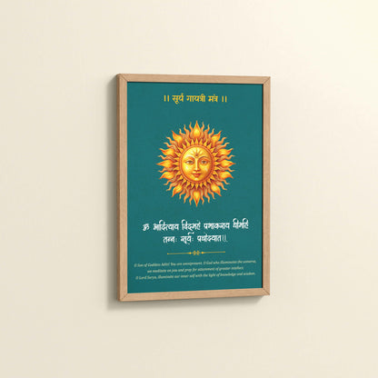 Side View of Divine Light – Surya Dev with Sacred Mantra Wall Decor in Natrual Color Frame