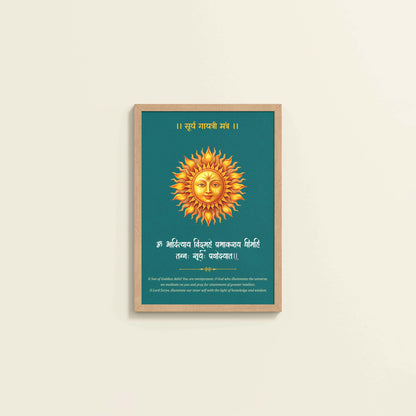 Wall View of Divine Light – Surya Dev with Sacred Mantra Wall Decor in Natrual Color Frame