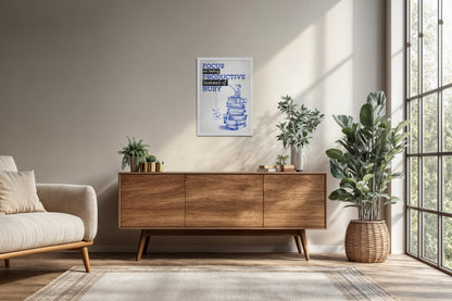 Living Room Cabinet Preview of Productivity Over Busy – Motivational Wall Art in White Color Frame