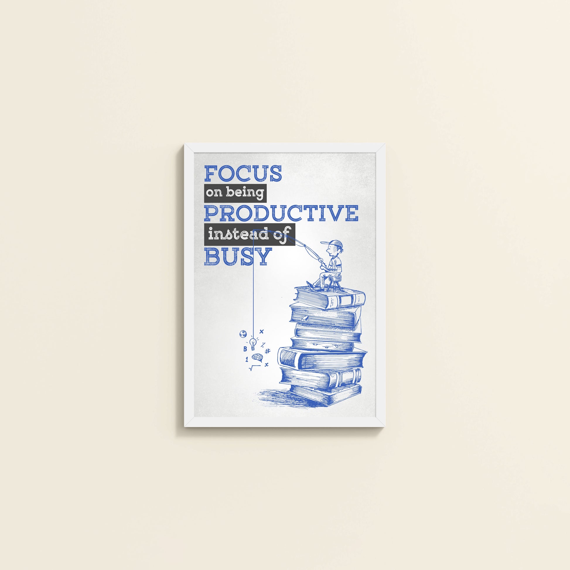 Wall View of Productivity Over Busy – Motivational Wall Art in White Color Frame