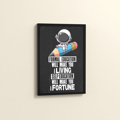 Side View of Self-Education is the Real Power – Motivational Learning Wall Art in Black Color Frame