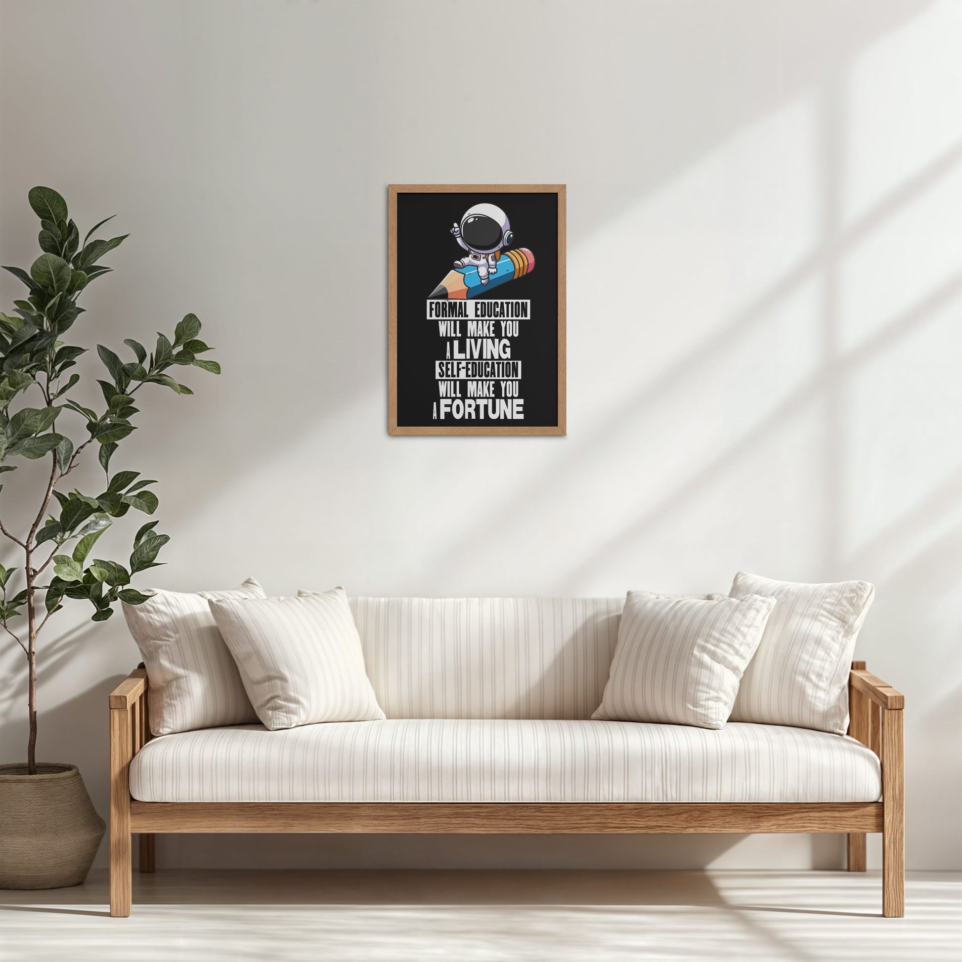Living Room Cabinet Table Preview of Self-Education is the Real Power – Motivational Learning Wall Art in Natrual Color Frame