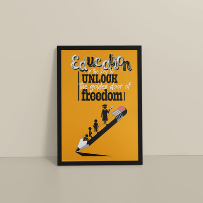 Floor View of Golden Key of Freedom – Educational Motivational Wall Art in Black Color Frame