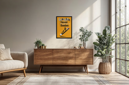 Living Room Cabinet Preview of Golden Key of Freedom – Educational Motivational Wall Art in Black Color Frame