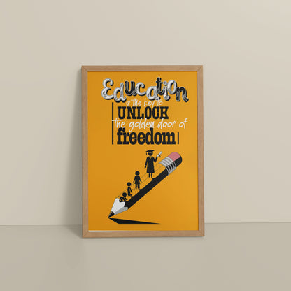 Floor View of Golden Key of Freedom – Educational Motivational Wall Art in Natrual Color Frame