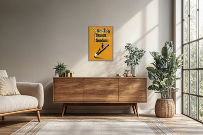 Living Room Cabinet Preview of Golden Key of Freedom – Educational Motivational Wall Art in Natrual Color Frame
