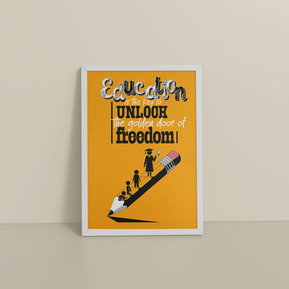 Floor View of Golden Key of Freedom – Educational Motivational Wall Art in White Color Frame