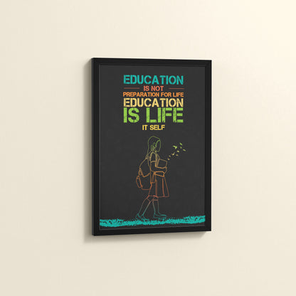 Side View of Education Is Life – Inspirational Wall Art in Black Color Frame