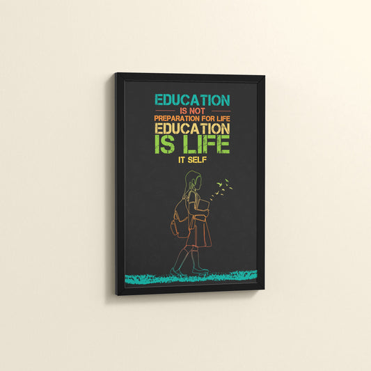 Side View of Education Is Life – Inspirational Wall Art in Black Color Frame