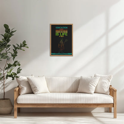 Living Room Cabinet Table Preview of Education Is Life – Inspirational Wall Art in Natrual Color Frame