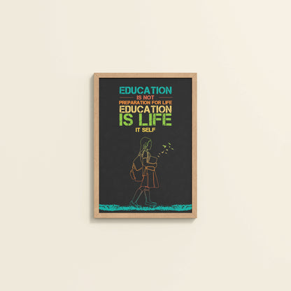 Wall View of Education Is Life – Inspirational Wall Art in Natrual Color Frame