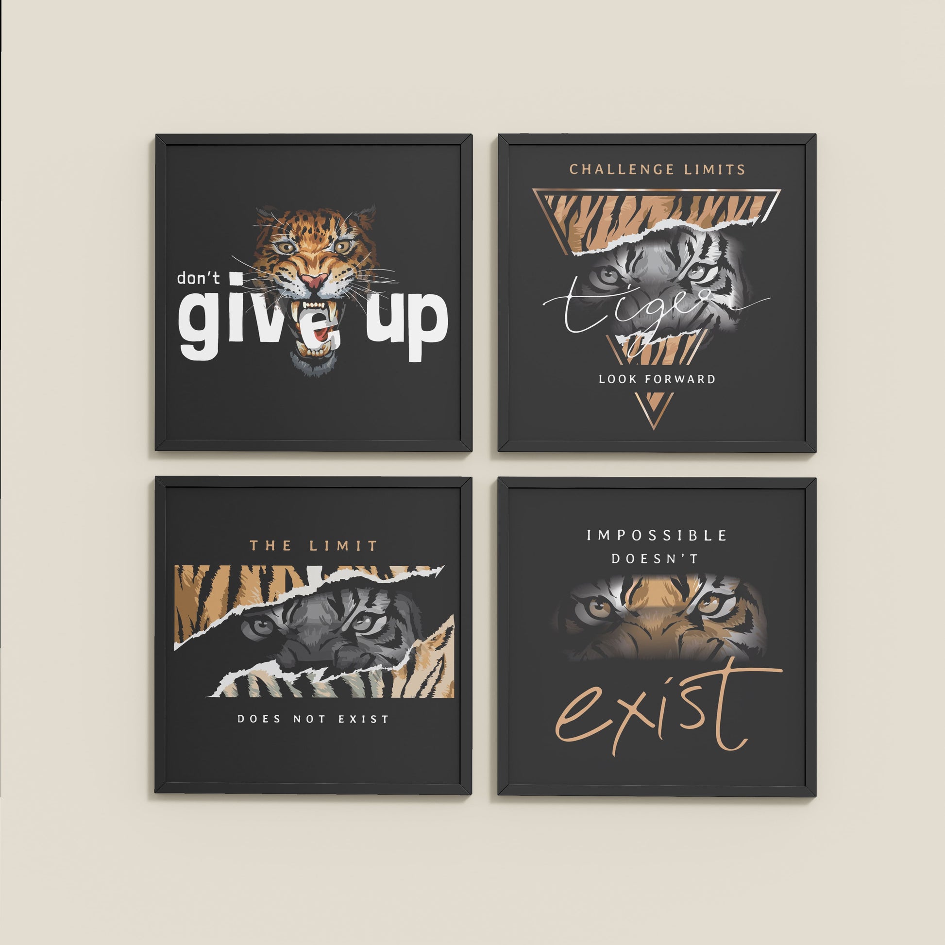 Wall View of No Limits – Motivational Quote Set of 4 Frames in Black Color Frame
