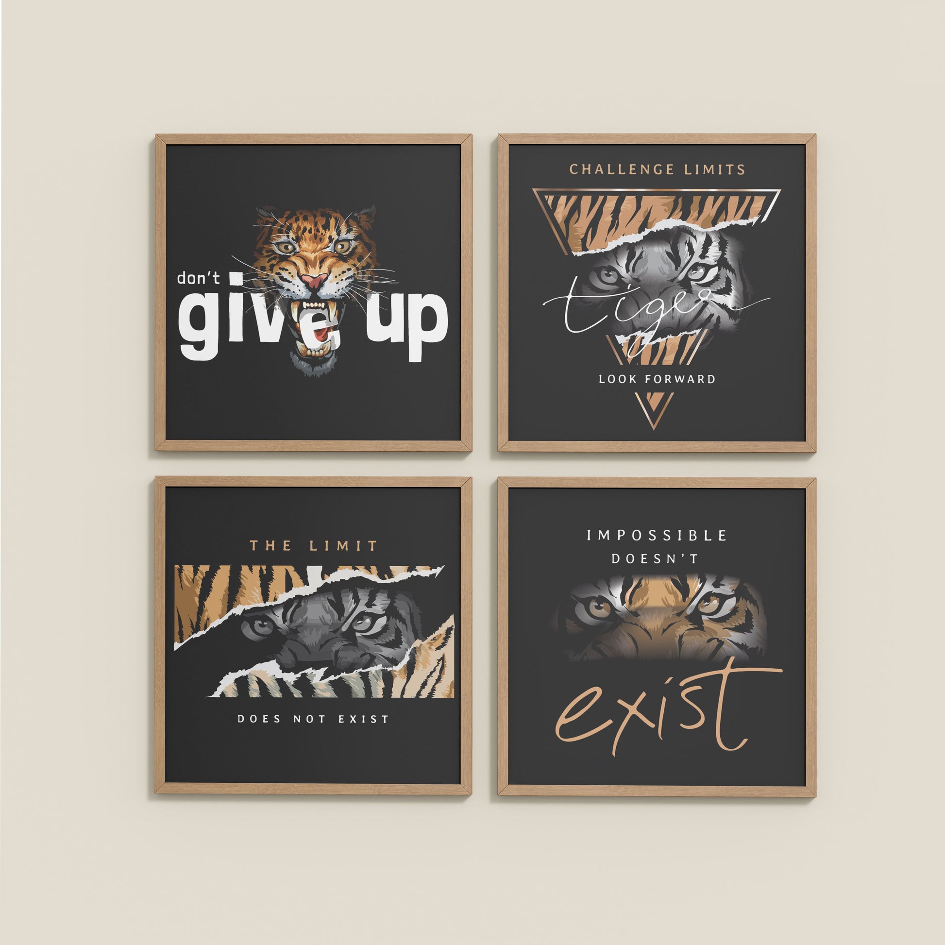 Wall View of No Limits – Motivational Quote Set of 4 Frames in Natrual Color Frame