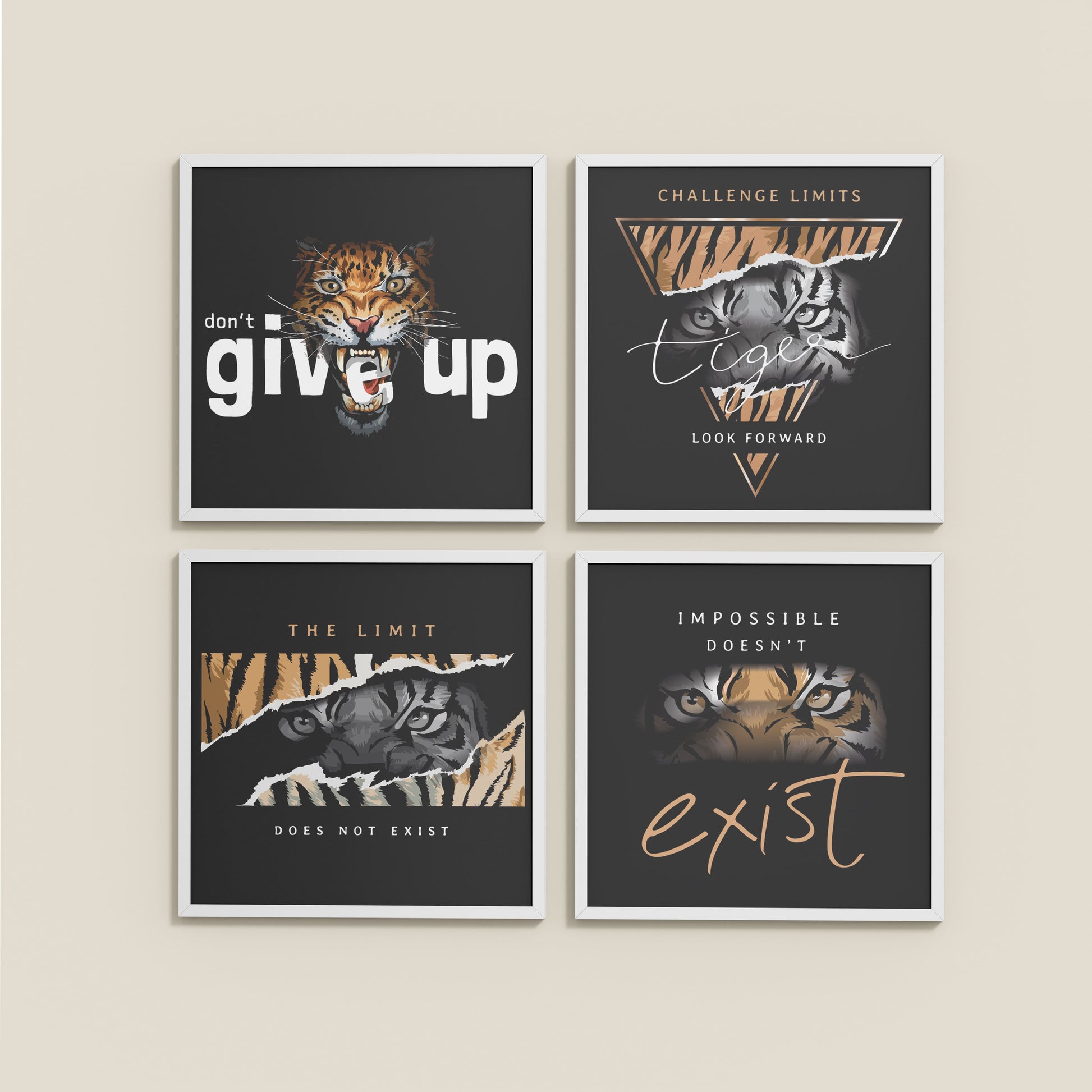 Wall View of No Limits – Motivational Quote Set of 4 Frames in White Color Frame