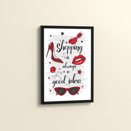 Side View of Shopaholic Mood – Fashion Wall Art Frame in Black Color Frame