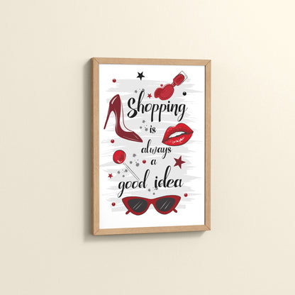 Side View of Shopaholic Mood – Fashion Wall Art Frame in Natrual Color Frame