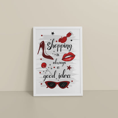 Floor View of Shopaholic Mood – Fashion Wall Art Frame in White Color Frame